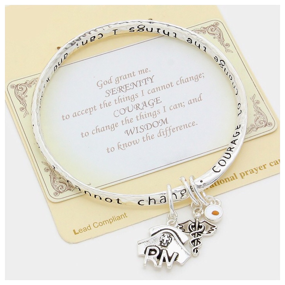 “Serenity Courage Wisdom" RN Nurse Charm Bracelet
